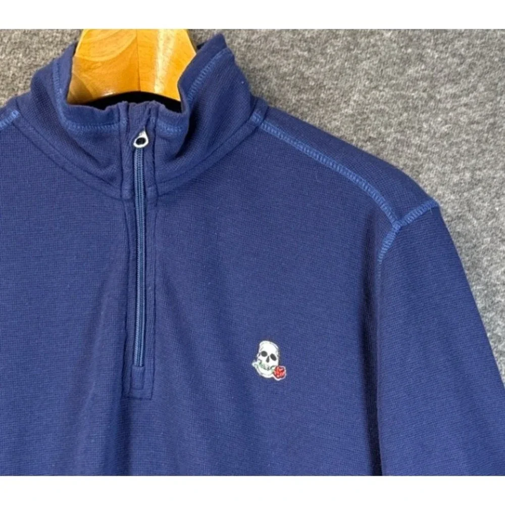 Robert Graham Pullover Men XL Navy Blue Waffle Knit Skull Rose Hipster Cocktail